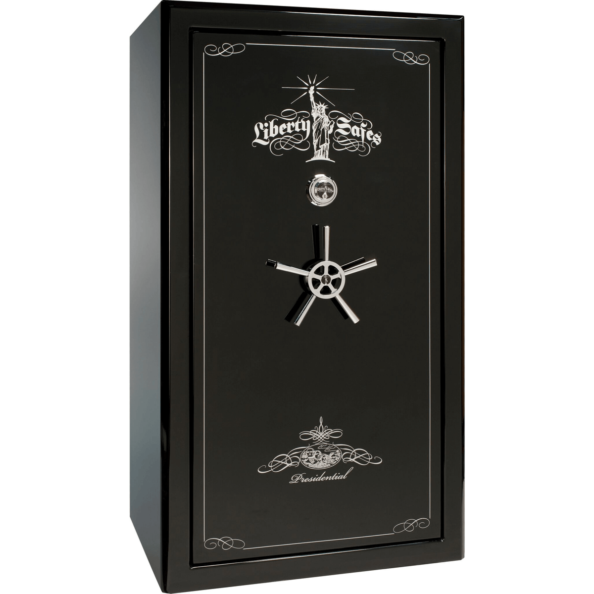 Presidential Series | Level 8 Security | 2.5 Hours Fire Protection | 50 | Dimensions: 72.5&quot;(H) x 42.25&quot;(W) x 27.75&quot;(D*) | Black Gloss | Chrome Hardware | Mechanical Lock