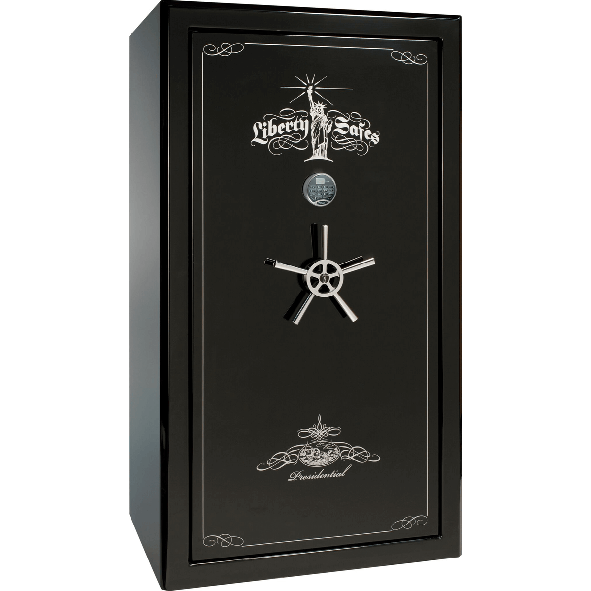 Presidential Series | Level 8 Security | 2.5 Hours Fire Protection | 50 | Dimensions: 72.5&quot;(H) x 42.25&quot;(W) x 27.75&quot;(D*) | Black Gloss | Chrome Hardware | Electronic Lock