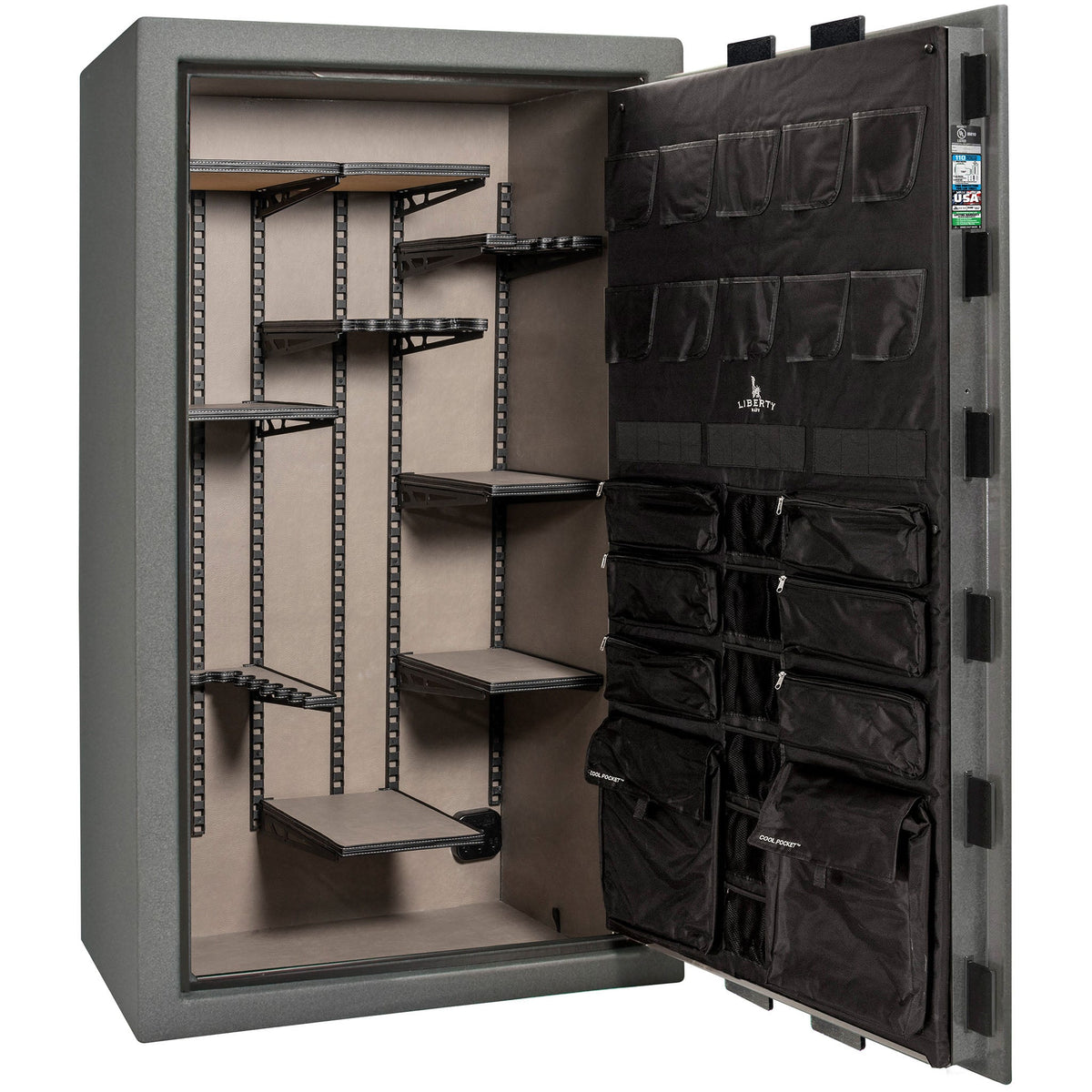 Franklin Series | Level 5 Security | 110 Minute Fire Protection | 50 | DIMENSIONS: 72.5&quot;(H) X 42&quot;(W) X 27.5&quot;(D*) | Granite Textured | ProFlex Modular Shelving - Open Door Empty